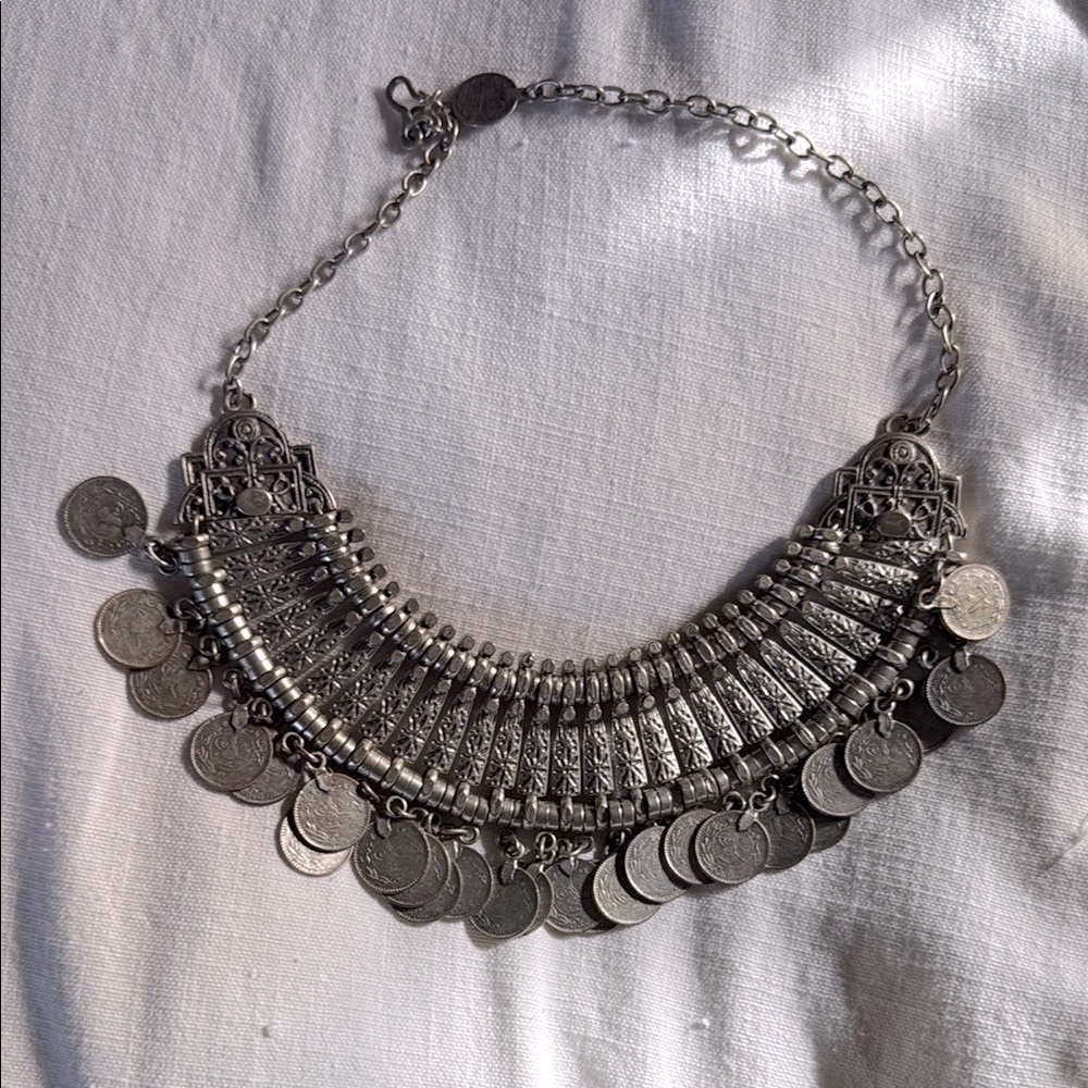 Festival Silver Coin Statement Necklace